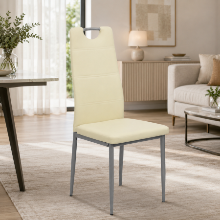 Scaune - Scaun de living si bucatarie BUC 264, piele ecologica, picioare metalice, spatar inalt, 120 kg