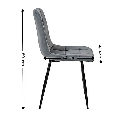 Scaun de living si bucatarie cu cadru metalic, AB37 ergonomic, catifea, 89x44x43 cm, 100 Kg, Gri [2]