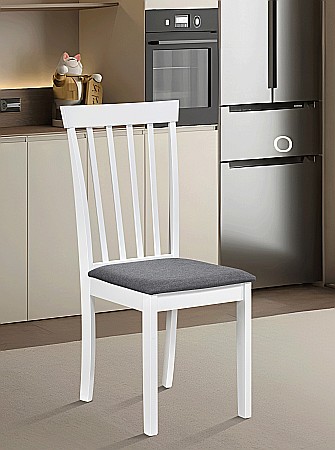 Produse - Scaun de living si bucatarie din lemn masiv Houston, tapiterie stofa,100 kg, 94x49x40 cm, alb/gri