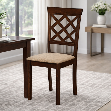 Scaune - Scaun de living si bucatarie din lemn masiv Vienna, tapiterie stofa,100 kg, 94x49x40 cm, nuc/bej