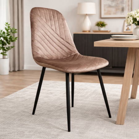 Scaune pentru living - Scaun de living si bucatarie Doina FDC2-1, tapiterie catifea, cadru metalic, 90 kg, 84x44x39 cm, bej