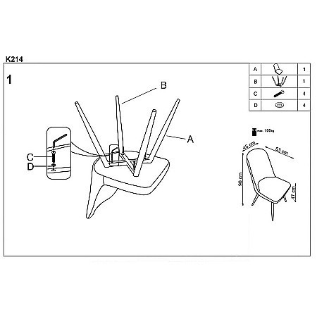 Scaun de living si bucatarie, HM K214, Ergonomic, Cadru Metalic, Piele ecologica, 100 kg, 90x45x53 cm, Fag [3]