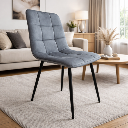 Scaune pentru living - Scaun de living si bucatarie Rizea FDC4, tapiterie catifea, cadru metalic, 90 kg, 85x44x40 cm, gri