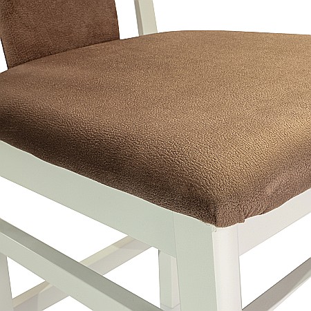 Scaun de living si bucatarie, SB Tim, din lemn masiv fag, tapiterie stofa, lacuit, 120 kg, 96x43x40 cm, Alb/Maro [4]