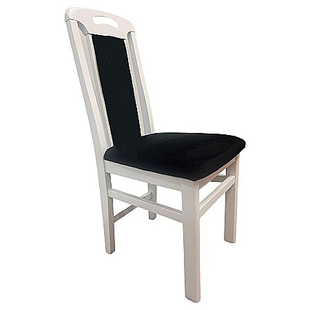 Scaun de living si bucatarie, SB Tim, din lemn masiv fag, tapiterie stofa, lacuit, 120 kg, 96x43x40 cm, Alb/Negru [1]