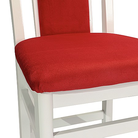 Scaun de living si bucatarie, SB Tim, din lemn masiv fag, tapiterie stofa, lacuit, 120 kg, 96x43x40 cm, Alb/Rosu [5]