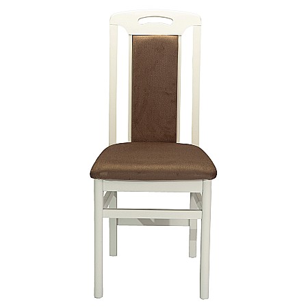 Scaun de living si bucatarie, SB Tim, din lemn masiv fag, tapiterie stofa, lacuit, 120 kg, 96x43x40 cm, Alb/Maro [6]