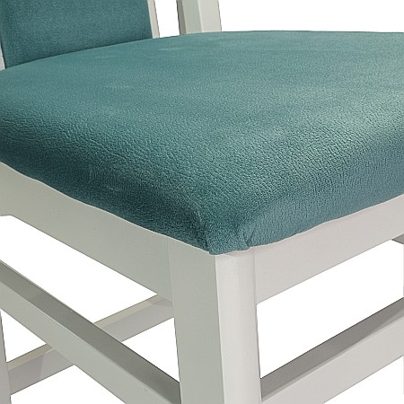 Scaun de living si bucatarie SB Tim, din lemn masiv fag, tapiterie stofa, lacuit, 120 kg, 96x43x40 cm, Alb/Turcoaz [3]