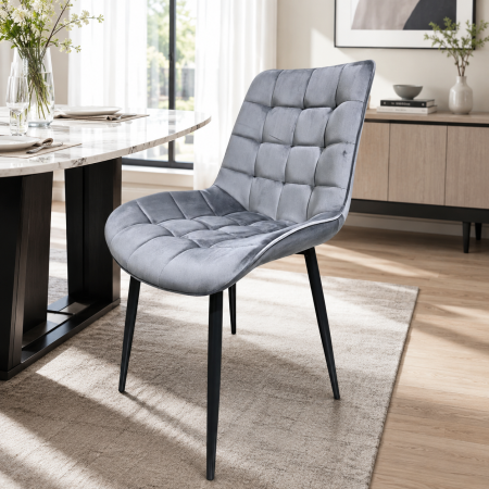 Scaune - Scaun de living si bucatarie Gloria FDC 20, catifea, cadru metalic, 90 kg, 87x54x44 cm, gri