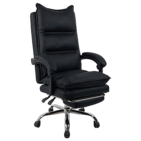 Scaun directorial AB041, piele ecologica, robust, cadru cromat, spatar rabatabil, suport picioare,120 kg, negru [1]