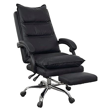 Scaun directorial AB041, piele ecologica, robust, cadru cromat, spatar rabatabil, suport picioare,120 kg, negru [4]