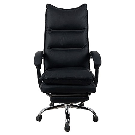 Scaun directorial AB041, piele ecologica, robust, cadru cromat, spatar rabatabil, suport picioare,120 kg, negru [2]