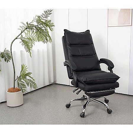 Scaun directorial AB041, piele ecologica, robust, cadru cromat, spatar rabatabil, suport picioare,120 kg, negru [6]