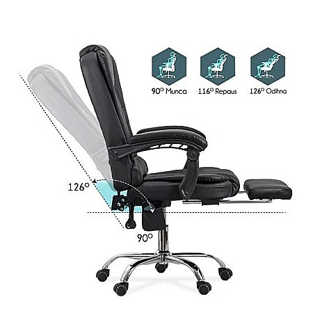 Scaun directorial cu functie de masaj OFF 418M, temporizator, 7 puncte, inaltime reglabila, cadru cromat, 120 kg, negru [3]