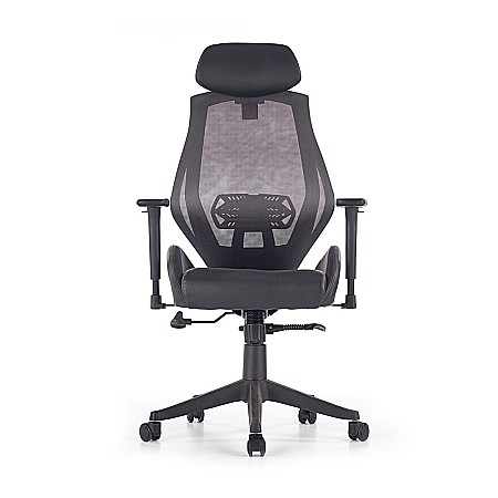 Scaun directorial cu suport lombar HM Hasel, mesh, ergonomic, mecanism multiblock, cotiere reglabile, tetiera integrata, 120 kg, negru/gri [2]