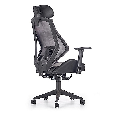 Scaun directorial cu suport lombar HM Hasel, mesh, ergonomic, mecanism multiblock, cotiere reglabile, tetiera integrata, 120 kg, negru/gri [3]