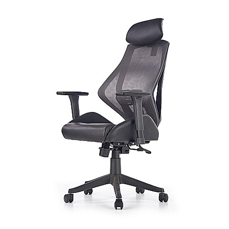 Scaun directorial cu suport lombar HM Hasel, mesh, ergonomic, mecanism multiblock, cotiere reglabile, tetiera integrata, 120 kg, negru/gri [1]