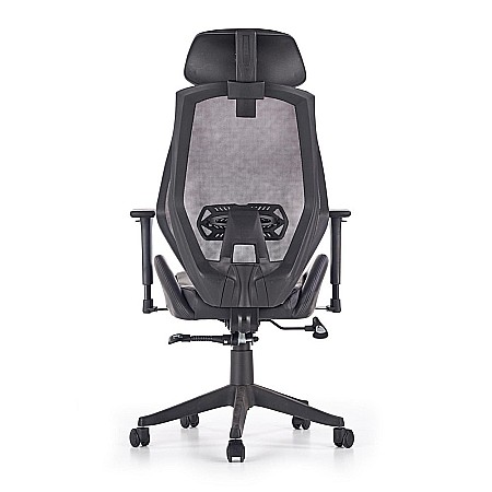 Scaun directorial cu suport lombar HM Hasel, mesh, ergonomic, mecanism multiblock, cotiere reglabile, tetiera integrata, 120 kg, negru/gri [4]