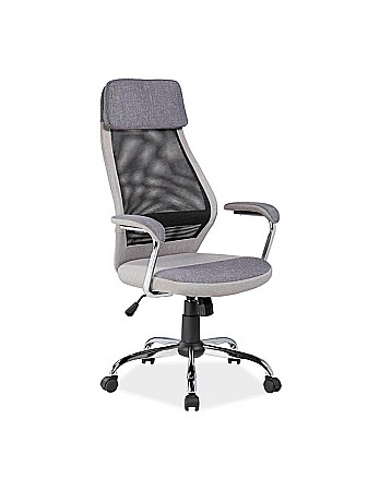 Scaune cu mesh - Scaun directorial cu suport lombar, SL Q336, tapiterie mesh si stofa, cadru cromat, tetiera incorporata, mecanism balans, 100 kg, gri