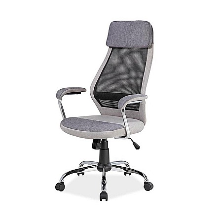Scaun directorial cu suport lombar, SL Q336, tapiterie mesh si stofa, cadru cromat, tetiera incorporata, mecanism balans, 100 kg, gri [1]