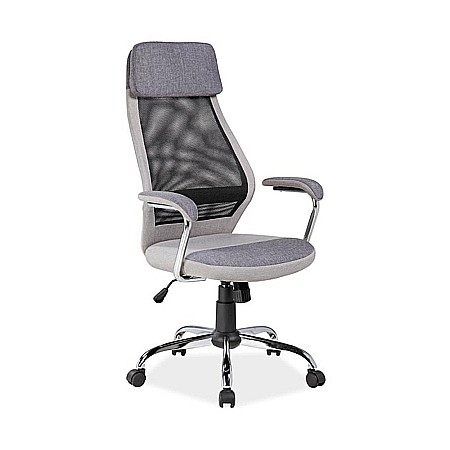 Scaun directorial cu suport lombar, SL Q336, tapiterie mesh si stofa, cadru cromat, tetiera incorporata, mecanism balans, 100 kg, gri [3]