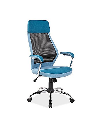 Scaune cu mesh - Scaun directorial cu suport lombar, SL Q336, tapiterie mesh si stofa, cadru cromat, tetiera incorporata, mecanism balans, 100 kg, albastru