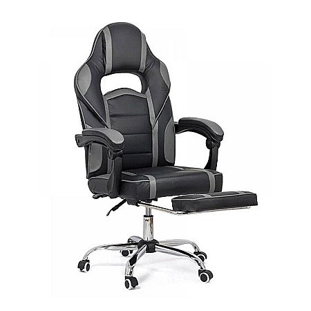 Scaun directorial cu suport picioare OFF 302, gaming, mecanism de balans, piele ecologica, cadru cromat, 110 kg [0]