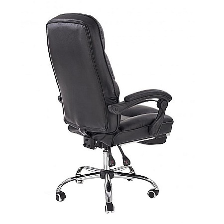 Scaun directorial ergonomic cu suport picioare, HM Alvin, mecanism balans, piele ecologica, cadru cromat, 120 kg, negru [2]