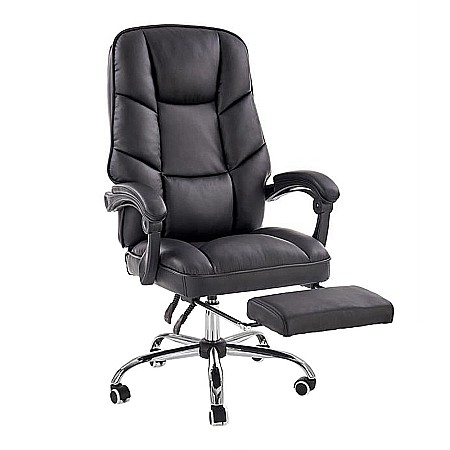 Scaune directoriale - Scaun directorial ergonomic cu suport picioare, HM Alvin, mecanism balans, piele ecologica, cadru cromat, 120 kg, negru