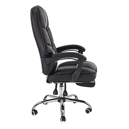 Scaun directorial ergonomic cu suport picioare, HM Alvin, mecanism balans, piele ecologica, cadru cromat, 120 kg, negru [3]