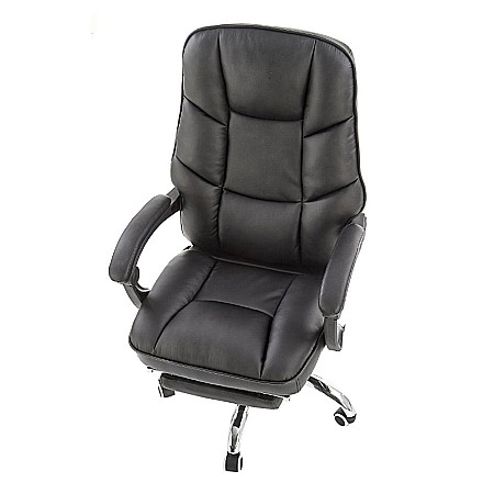 Scaun directorial ergonomic cu suport picioare, HM Alvin, mecanism balans, piele ecologica, cadru cromat, 120 kg, negru [1]