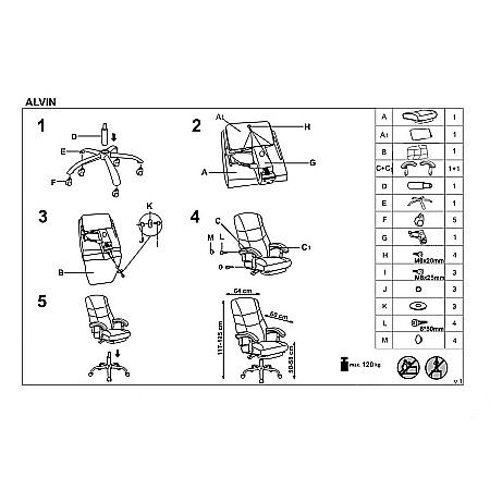 Scaun directorial ergonomic cu suport picioare, HM Alvin, mecanism balans, piele ecologica, cadru cromat, 120 kg, negru [6]