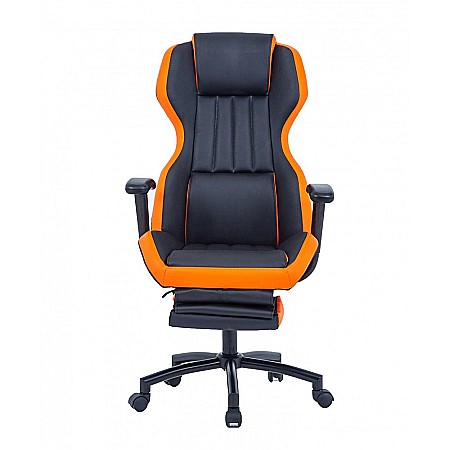 Scaun directorial GN77 Kronos, suport picioare retractabil, mecanism multiblock, piele ecologica, baza metalica, 100 kg, negru/portocaliu [1]