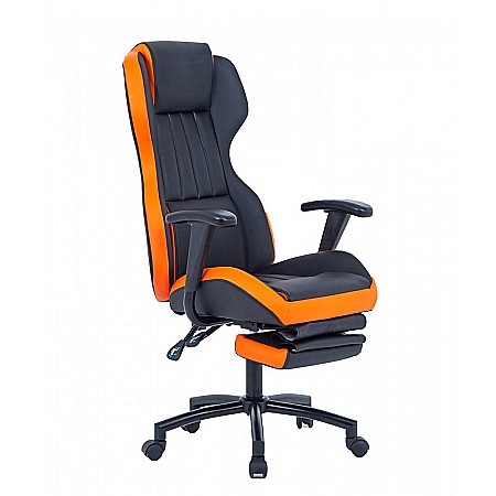 Scaune directoriale - Scaun directorial GN77 Kronos, suport picioare retractabil, mecanism multiblock, piele ecologica, baza metalica, 100 kg, negru/portocaliu