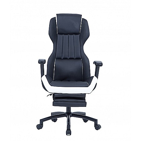 Scaun directorial GN77 Kronos, suport picioare retractabil, mecanism multiblock, piele ecologica, baza metalica, 100 kg, negru/alb [1]