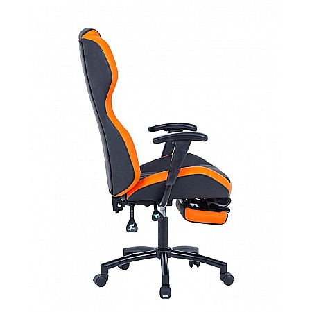 Scaun directorial GN77 Kronos, suport picioare retractabil, mecanism multiblock, piele ecologica, baza metalica, 100 kg, negru/portocaliu [4]
