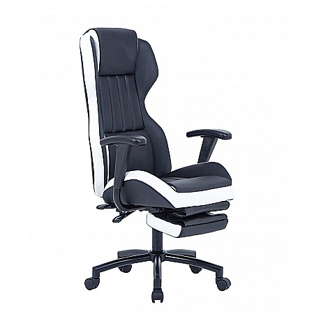 Scaune directoriale - Scaun directorial GN77 Kronos, suport picioare retractabil, mecanism multiblock, piele ecologica, baza metalica, 100 kg, negru/alb