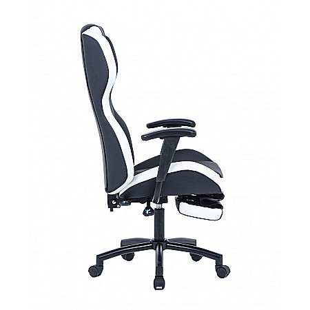 Scaun directorial GN77 Kronos, suport picioare retractabil, mecanism multiblock, piele ecologica, baza metalica, 100 kg, negru/alb [4]