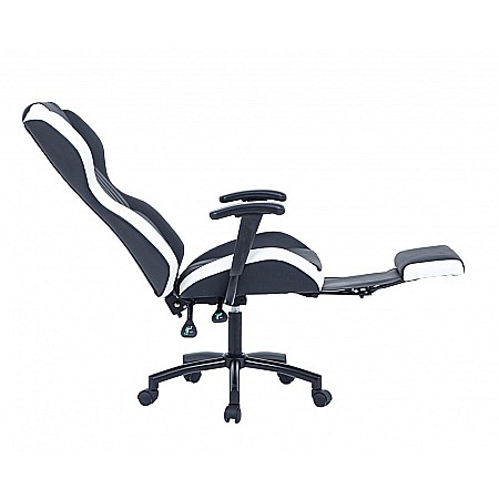 Scaun directorial GN77 Kronos, suport picioare retractabil, mecanism multiblock, piele ecologica, baza metalica, 100 kg, negru/alb [3]