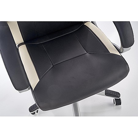 Scaun directorial HM Barton, piele ecologica, mecanism balans, roti cauciucate, 120 kg, alb - negru [7]
