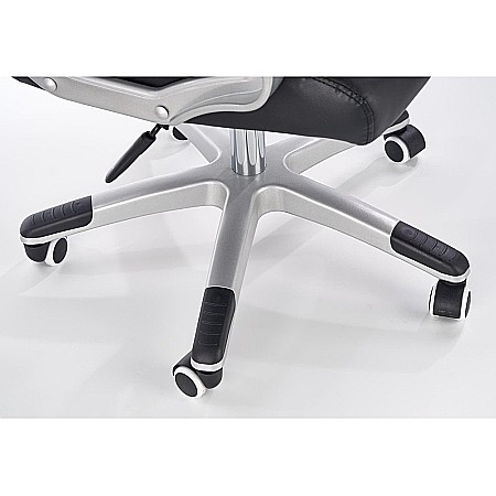 Scaun directorial HM Barton, piele ecologica, mecanism balans, roti cauciucate, 120 kg, alb - negru [6]