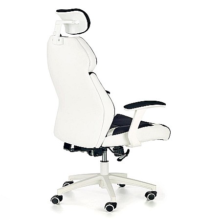 Scaun directorial HM Chrono, piele ecologica/stofa, suport lombar, tetiera reglabila, 120 kg, alb/negru [3]