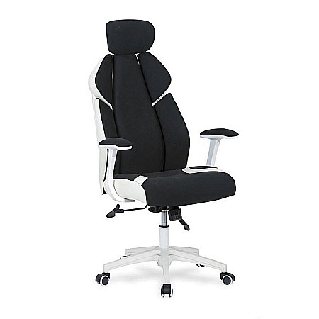 Scaun directorial HM Chrono, piele ecologica/stofa, suport lombar, tetiera reglabila, 120 kg, alb/negru [6]