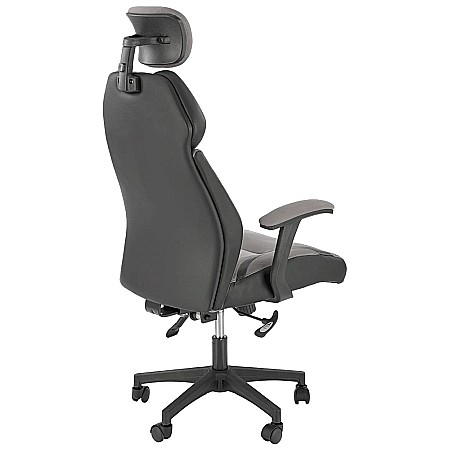 Scaun directorial HM Chrono, suport lombar, mecanism de balans, tetiera reglabila, piele ecologica/stofa, 120 kg, gri/negru [3]