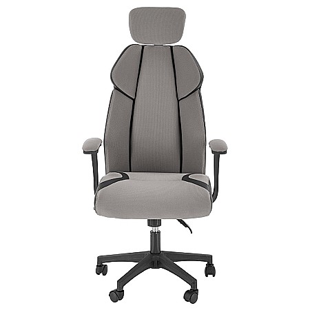 Scaun directorial HM Chrono, suport lombar, mecanism de balans, tetiera reglabila, piele ecologica/stofa, 120 kg, gri/negru [2]