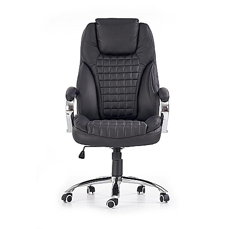 Scaun directorial HM King, ergonomic, piele ecologica, robust, mecanism de balans, cadru metalic cromat, inaltime reglabila, 120 kg, negru [2]