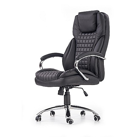Scaun directorial HM King, ergonomic, piele ecologica, robust, mecanism de balans, cadru metalic cromat, inaltime reglabila, 120 kg, negru [1]