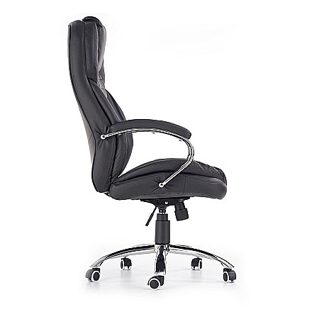 Scaun directorial HM King, ergonomic, piele ecologica, robust, mecanism de balans, cadru metalic cromat, inaltime reglabila, 120 kg, negru [3]