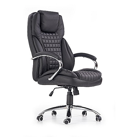 Scaune directoriale - Scaun directorial HM King, ergonomic, piele ecologica, robust, mecanism de balans, cadru metalic cromat, inaltime reglabila, 120 kg, negru