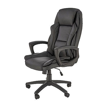Scaun directorial HM Mario, piele ecologica, suport lombar, baza polipropilena, roti pivotante, mecanism de balans, roti de cauciuc,100 kg, negru [1]